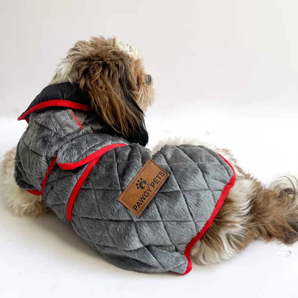 Pawgypets Reversible Quilted Jacket for Dogs and Cats (Grey/Red)