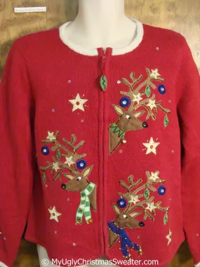 Peaking Reindeer Red Christmas Sweater