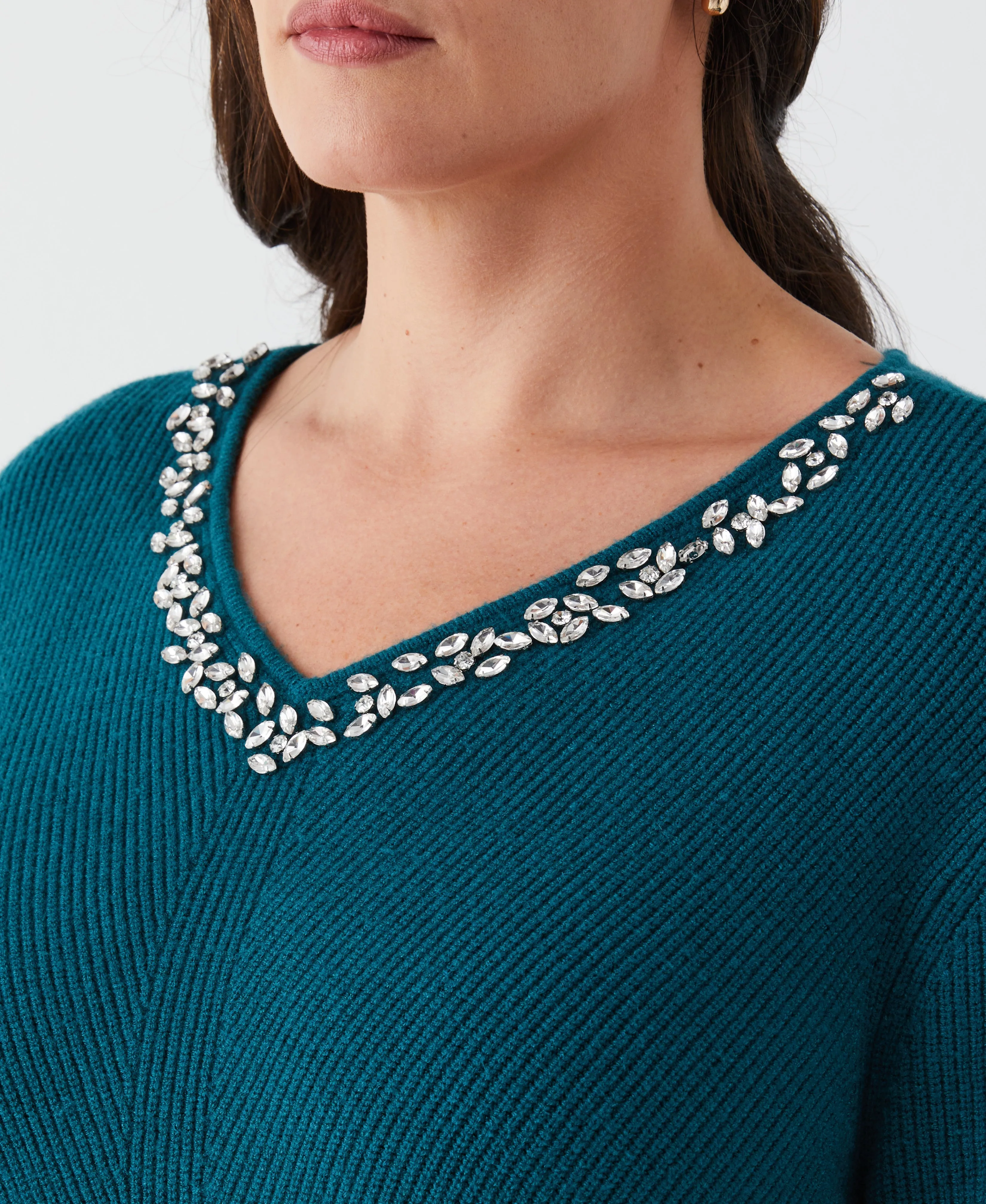 Plus Size Embellished V-Neck Sweater