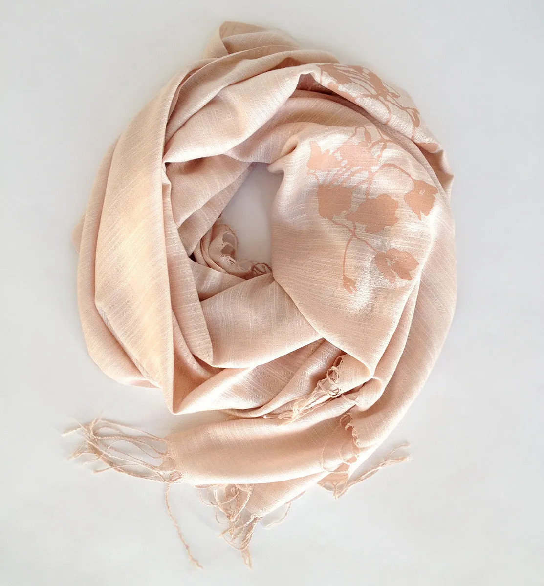 Poppies Scarf. Floral print, linen-weave pashmina