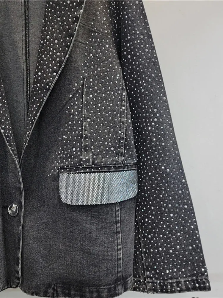 Pre Order:  Diamond Studded Washed Black Denim Jacket