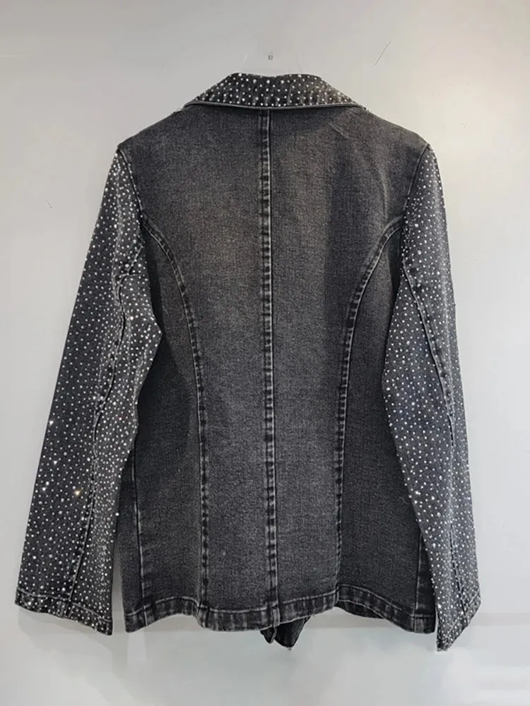 Pre Order:  Diamond Studded Washed Black Denim Jacket