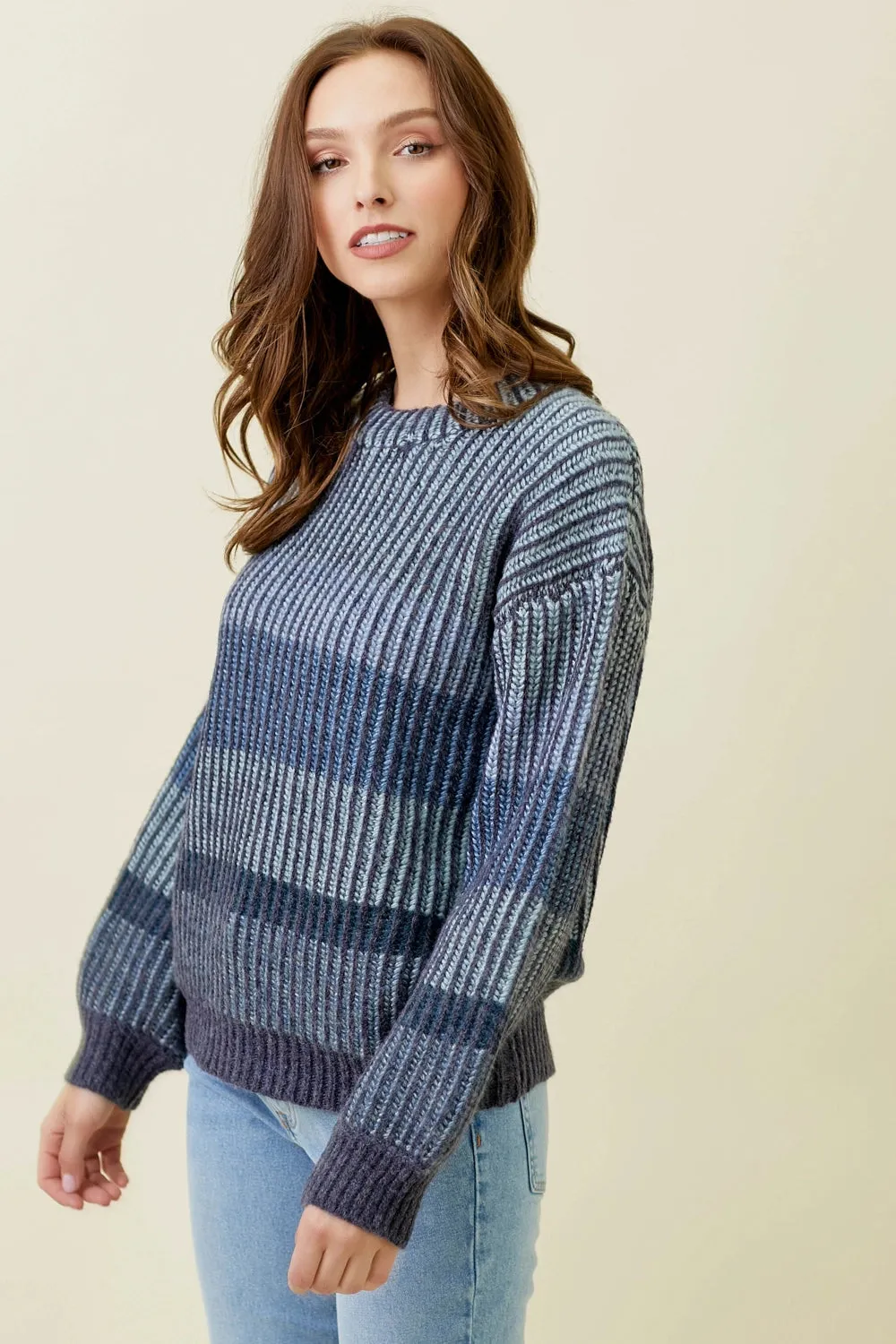 Puff Sleeve Color Blocked Sweater