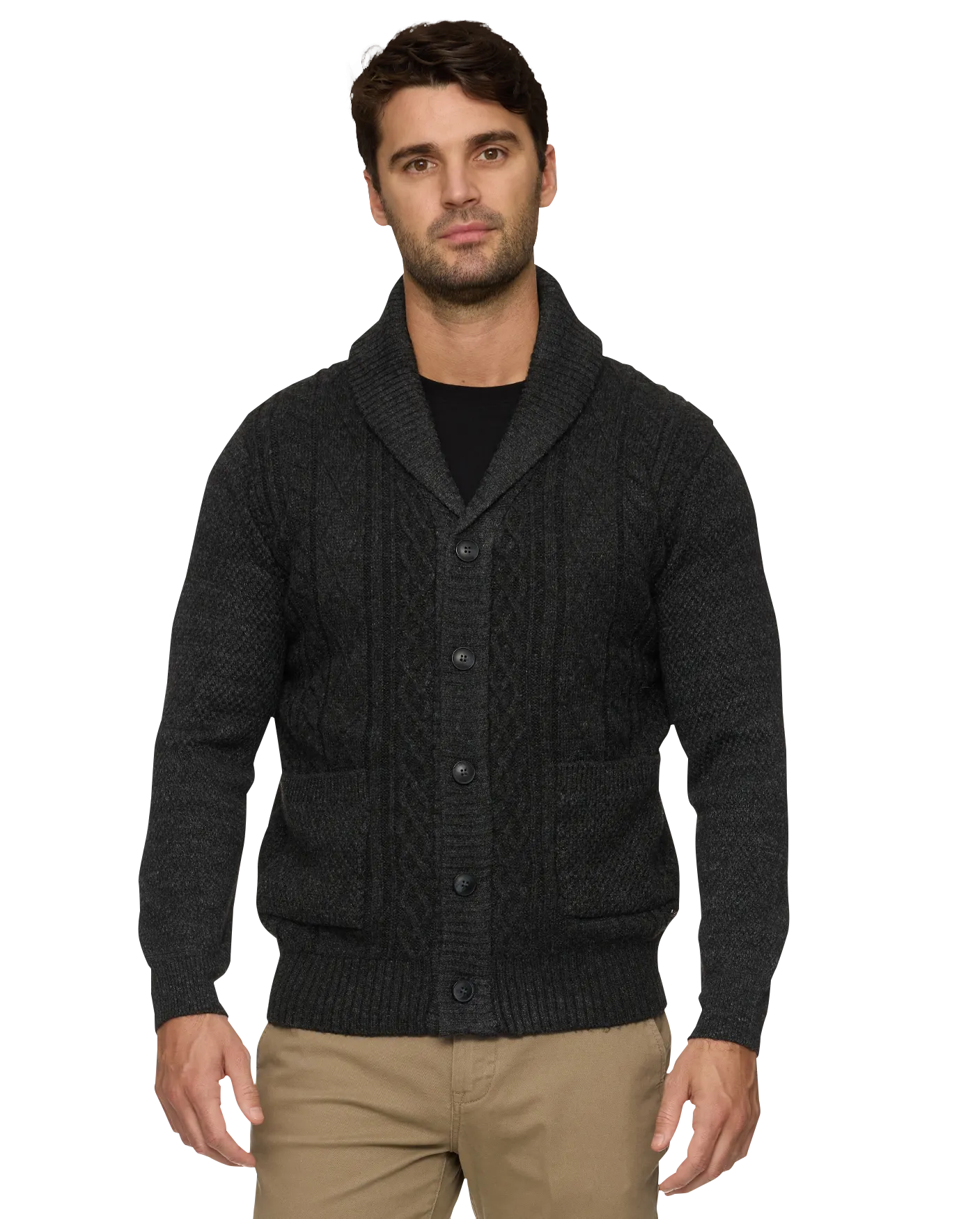 RHINELAND FLEECE-LINED SHAWL COLLAR CARDIGAN