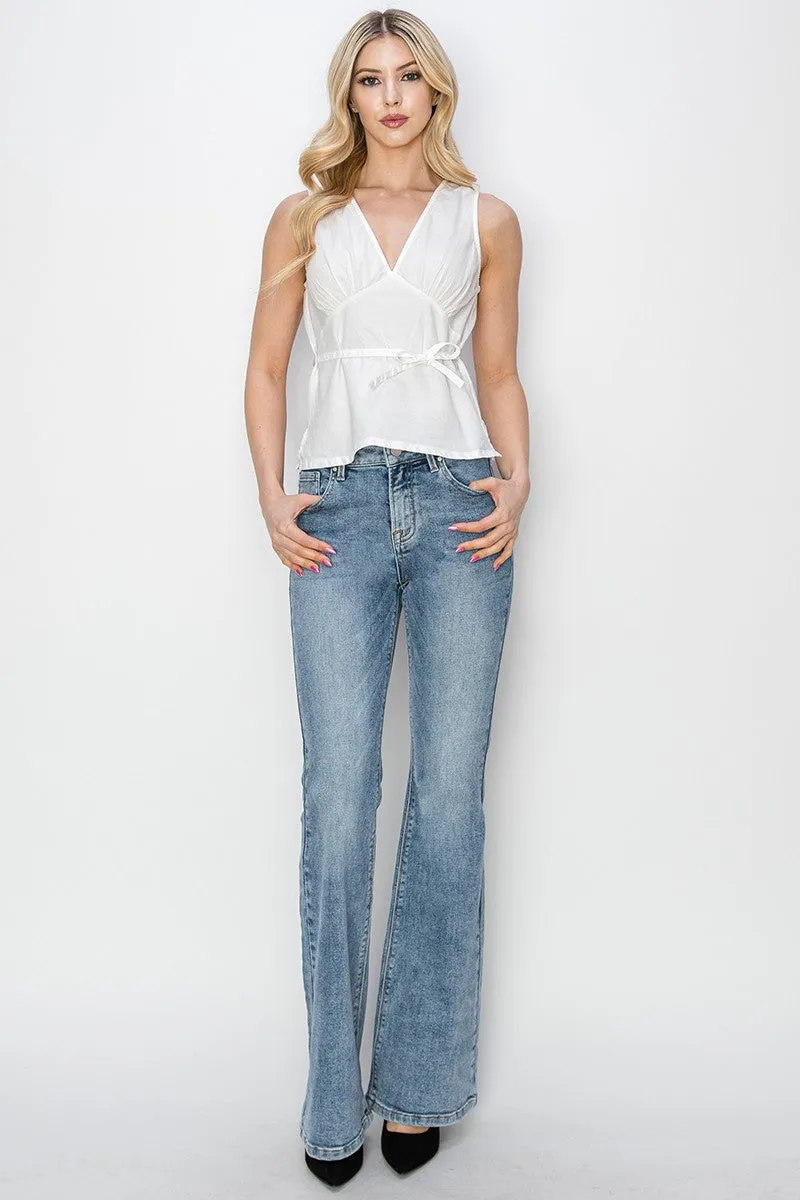 Risen Jeans - Mid Rise Basic Flare Jeans - RDP5740