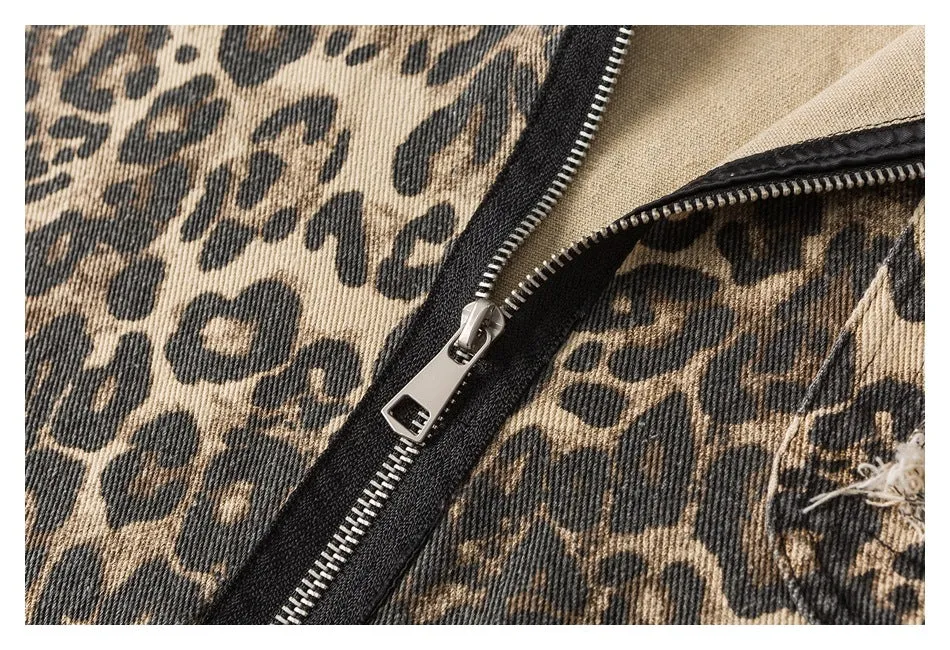 Rogue Leopard | Oversized Leopard Print Denim Jacket