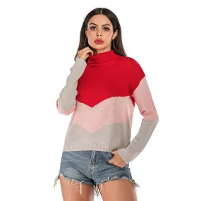 Round Neck Sweater Contrast Color Sweater