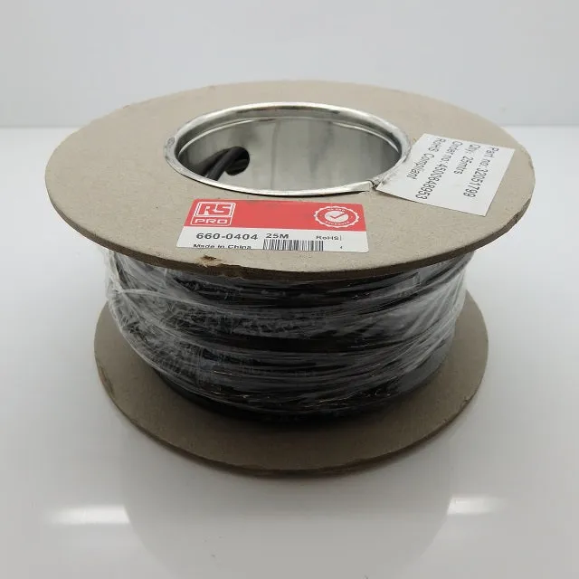 RS Pro 25m 9-Wires 30AWG 7x0.1mm Stranded Black PVC Industrial Cable 660-0404