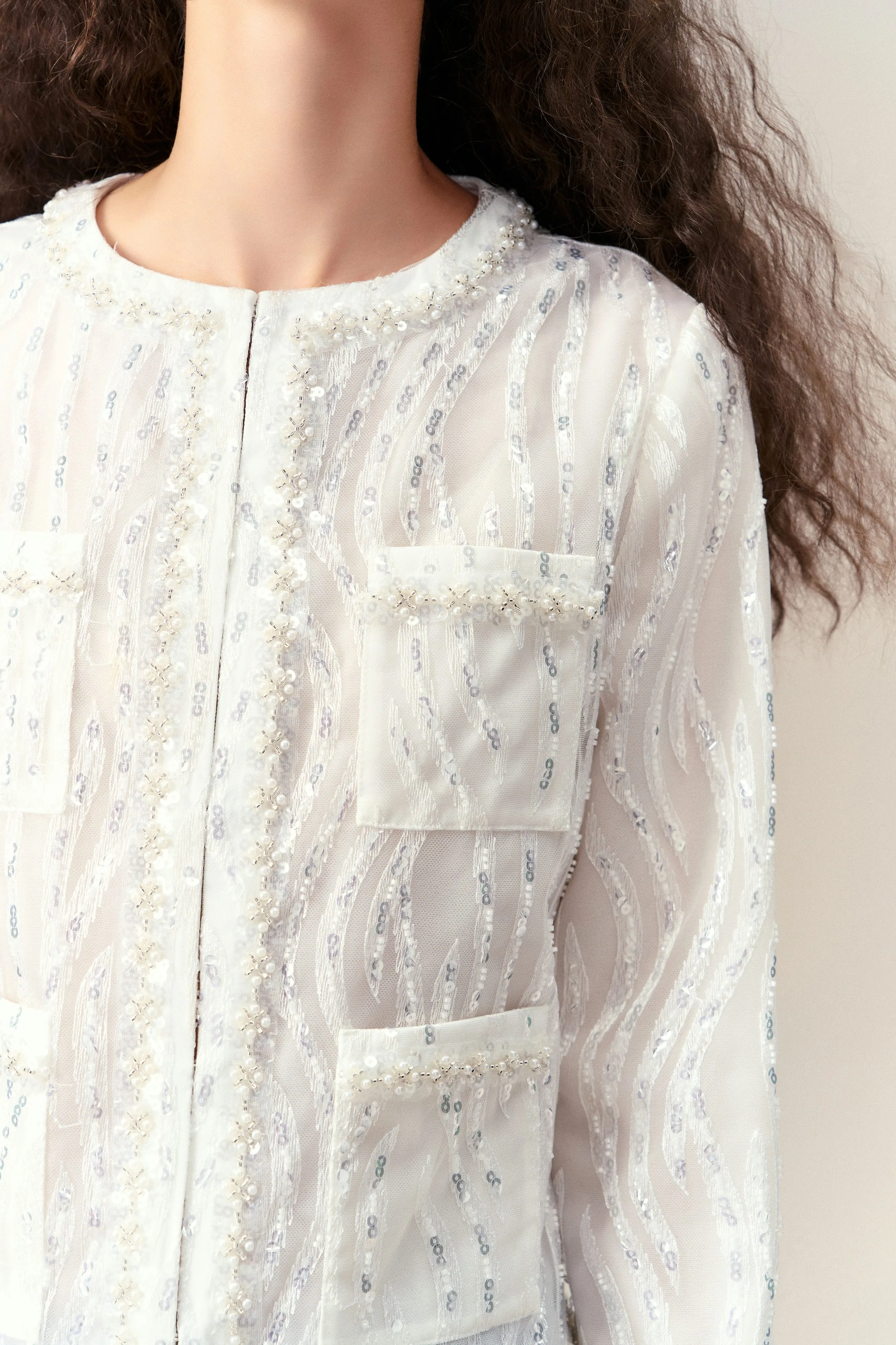 Sequin-detail Mesh Jacket