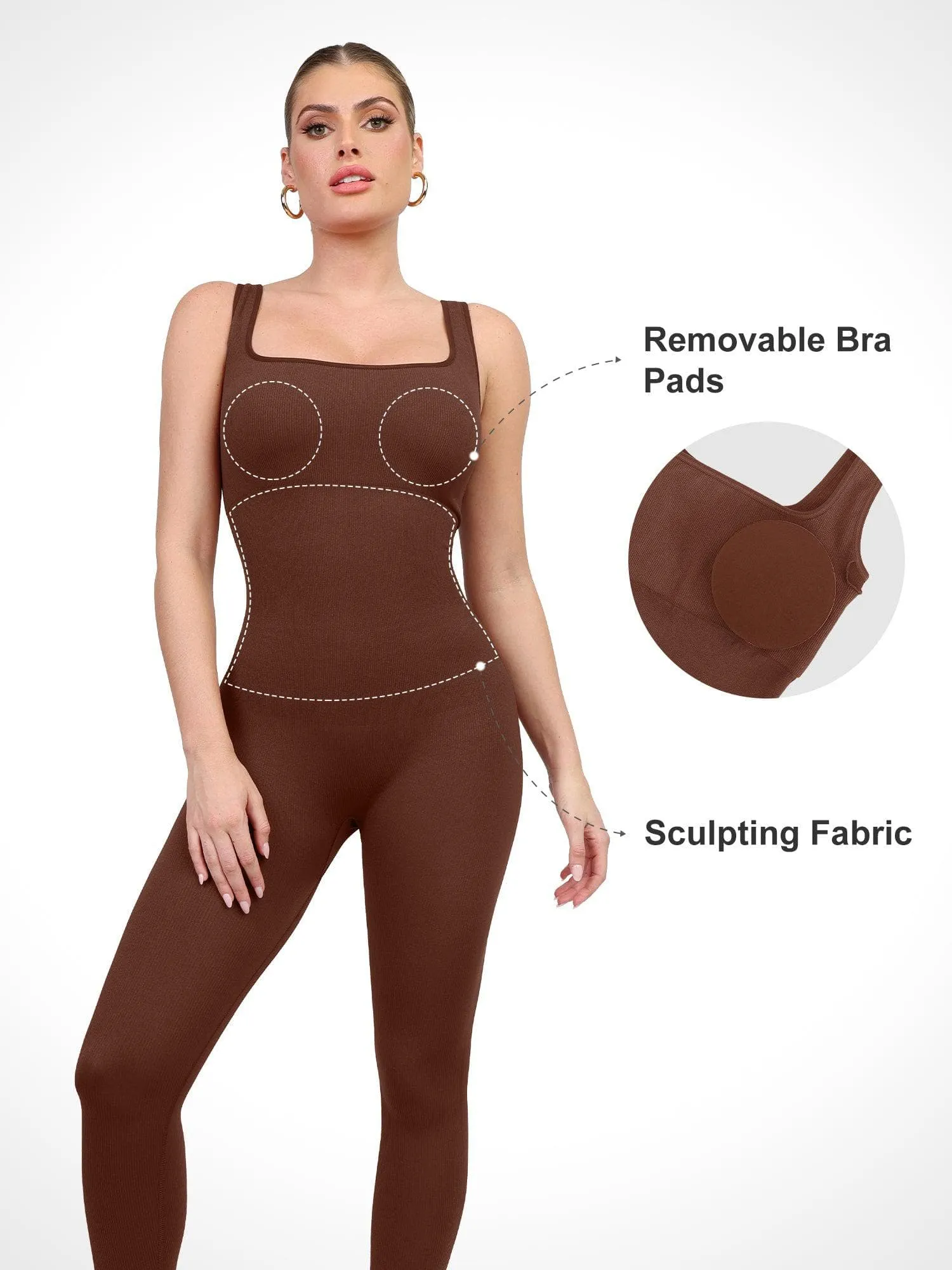 Shapewear Seamless Square Neck Tank Workout Jumpsuit