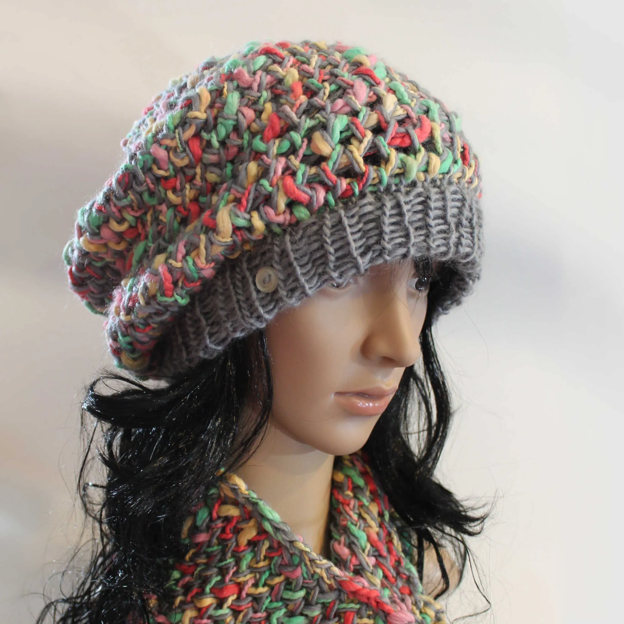 Slub Yarn Hat & Cowl Figure 8 Stitch Set Pattern