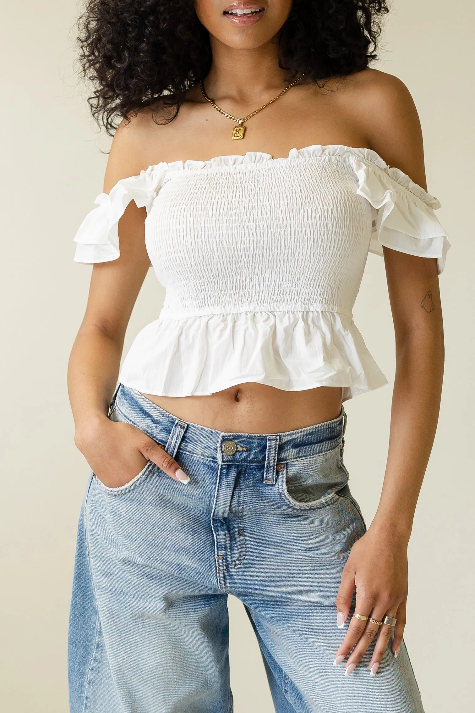 Smocked Ruffle Sleeveless Top