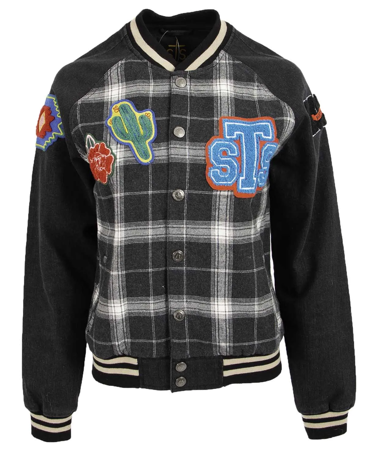 STS Ladies Black Plaid Varsity Jacket w/Patches