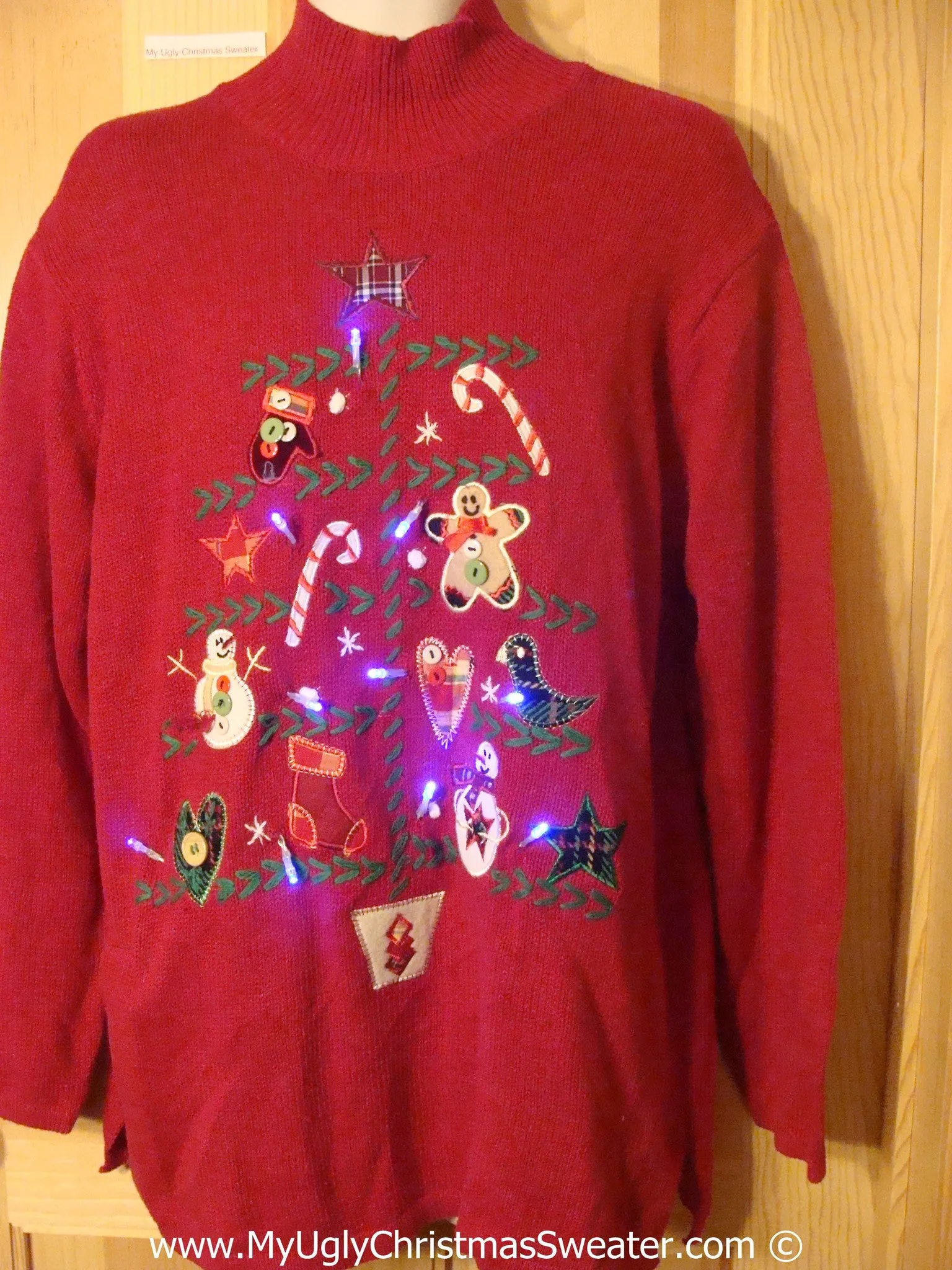 Tacky Red Xmas Sweater with Lights with Tree Shaped Designs (g179)