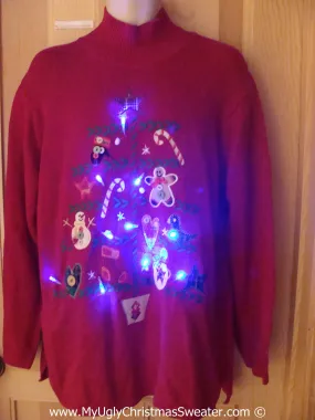 Tacky Red Xmas Sweater with Lights with Tree Shaped Designs (g179)