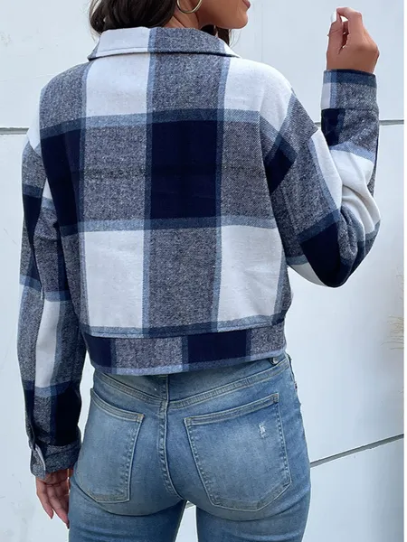 TEEK - Short Plaid Cardigan Shirt Jacket