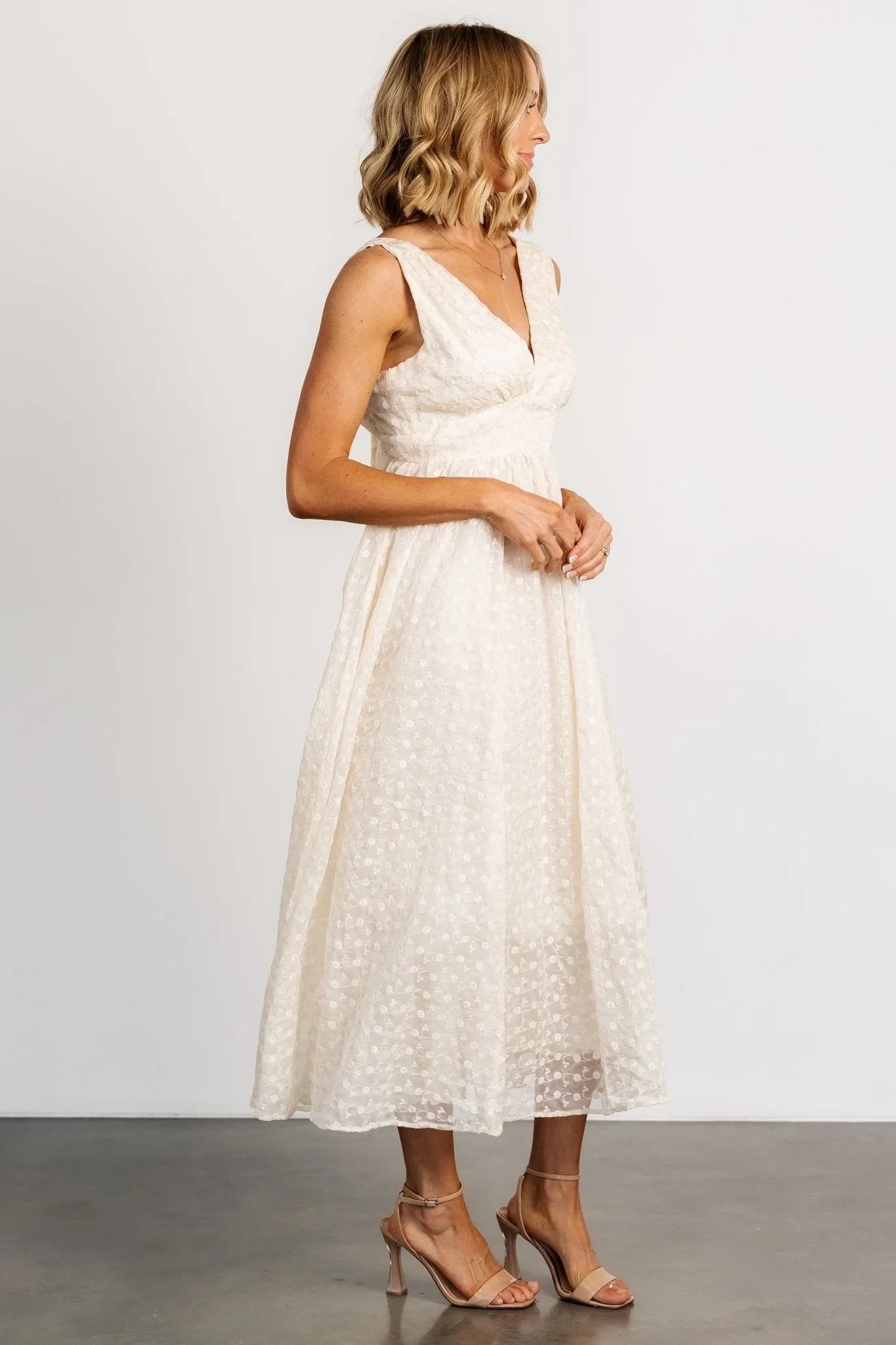 Thalia Embroidered Tank Midi Dress | Vintage Cream