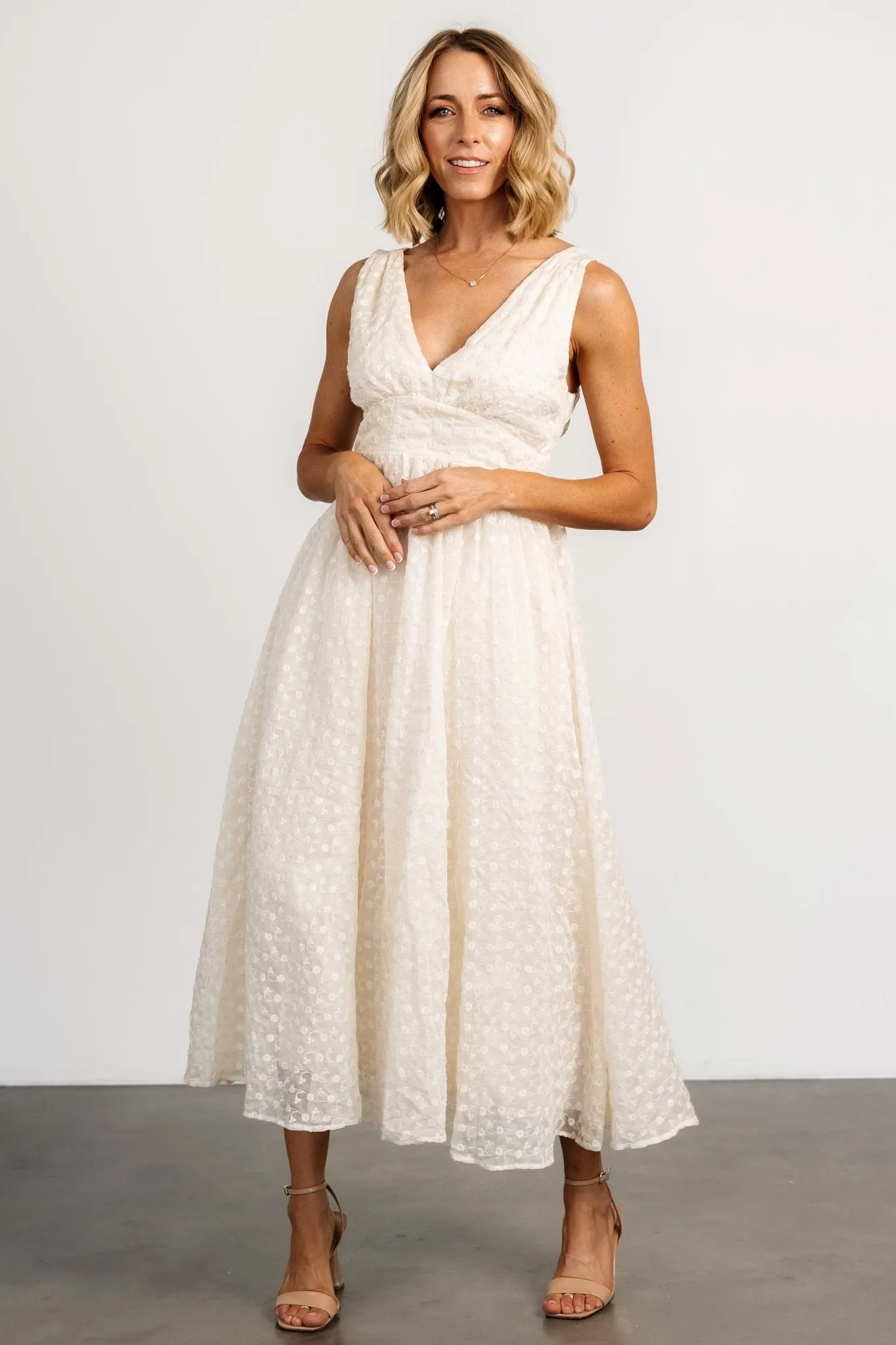 Thalia Embroidered Tank Midi Dress | Vintage Cream