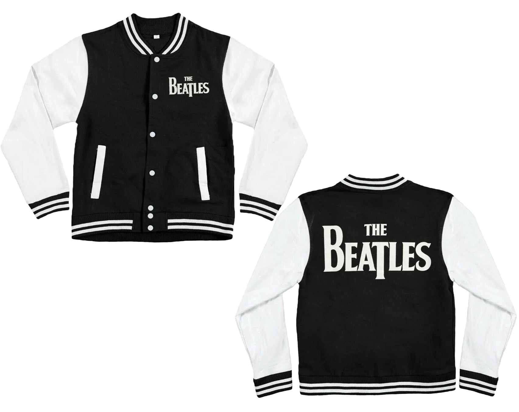 The Beatles Vintage Jacket Drop T Logo Varsity Wool Fleece Sleeve Bomber Jacket