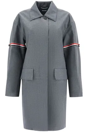 Thom Browne Waterproof Technical Wool Coat With Rwb Stripes