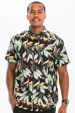 Tropical Elegance Men's Floral-Leaf Hawaiian Button-Down Shirt