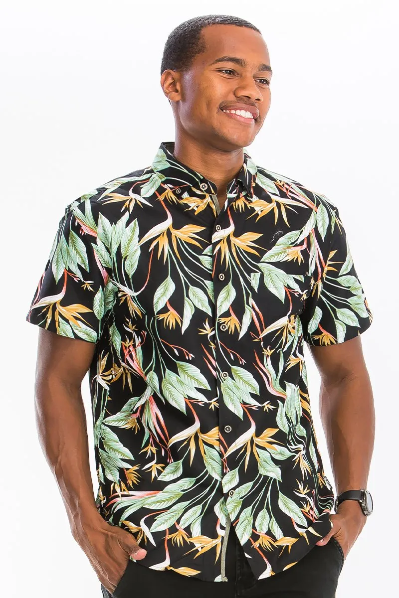 Tropical Elegance Men's Floral-Leaf Hawaiian Button-Down Shirt