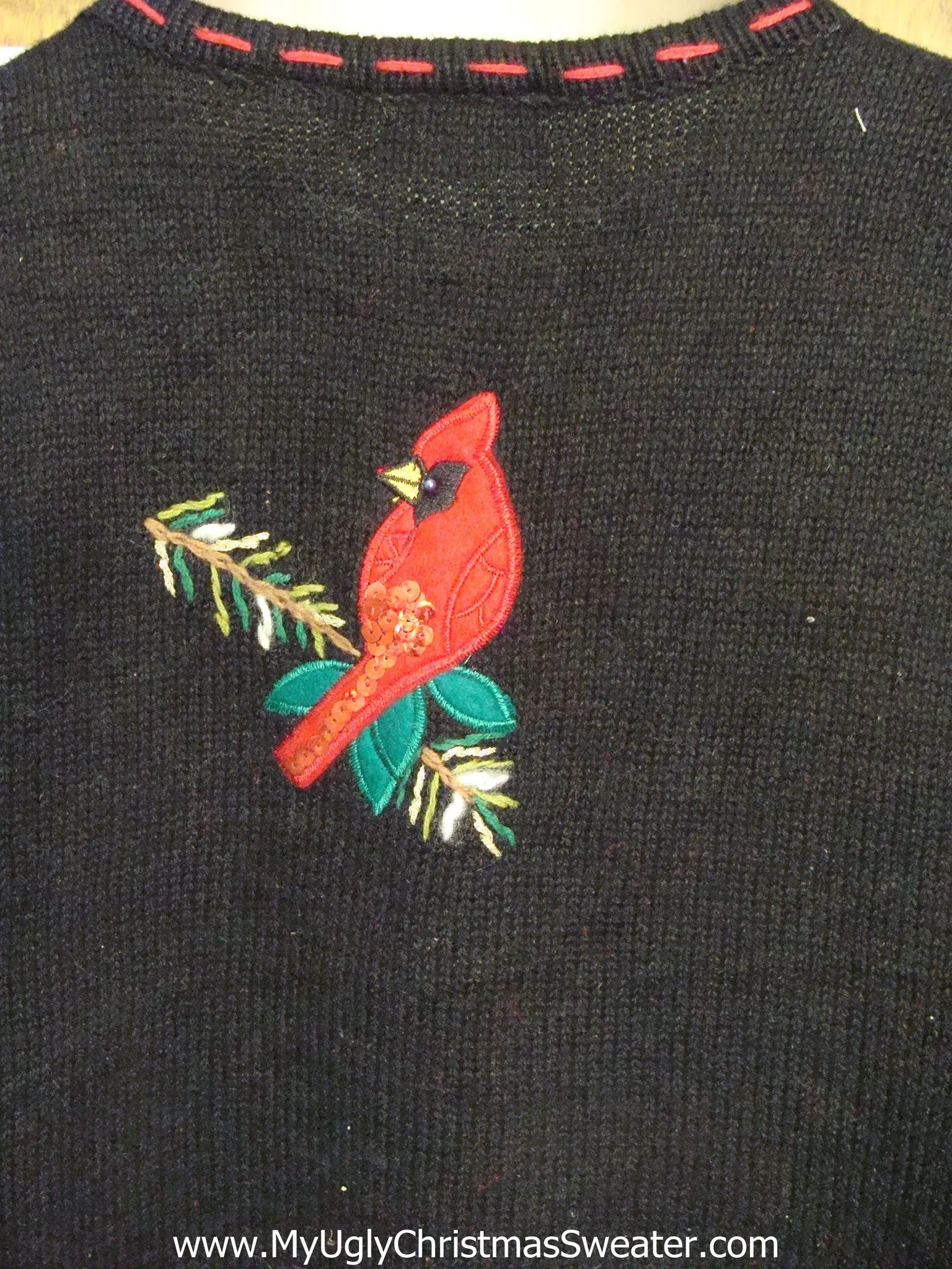 Ugly Festive Xmas Sweater Vest with Red Cardinal Birds