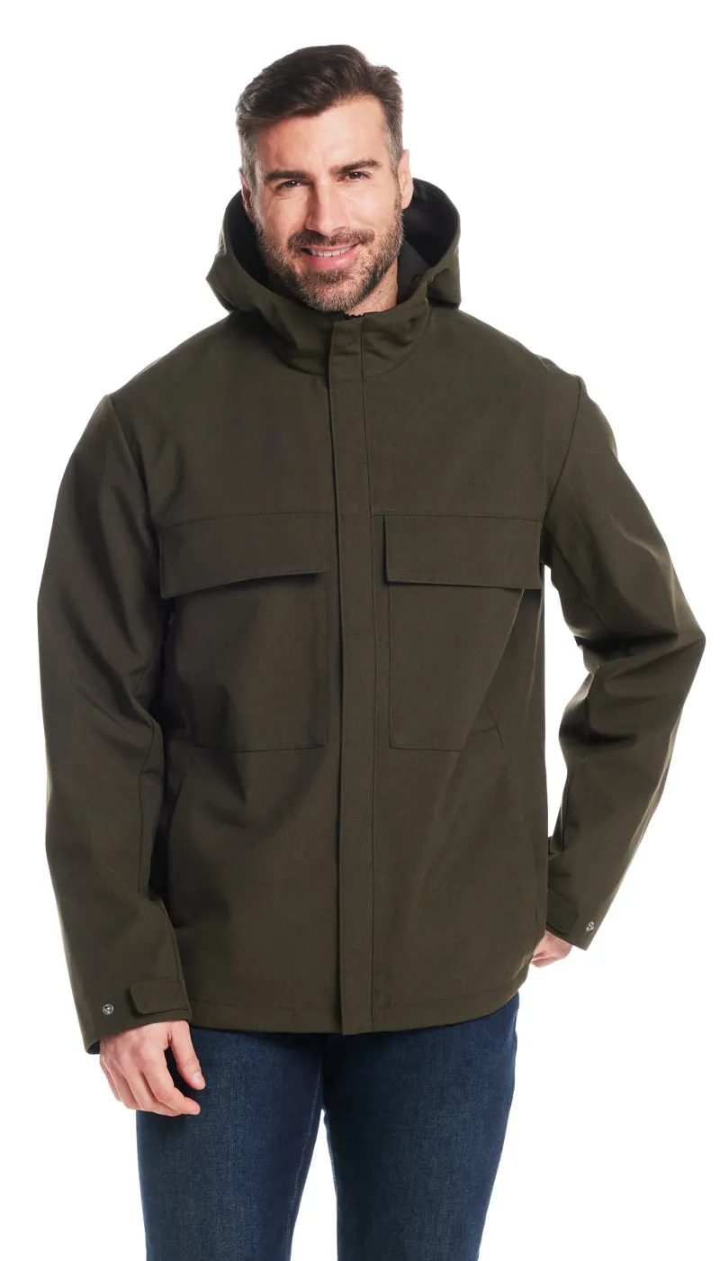 UNLINED HOODED SOFT SHELL SHIRT JACKET