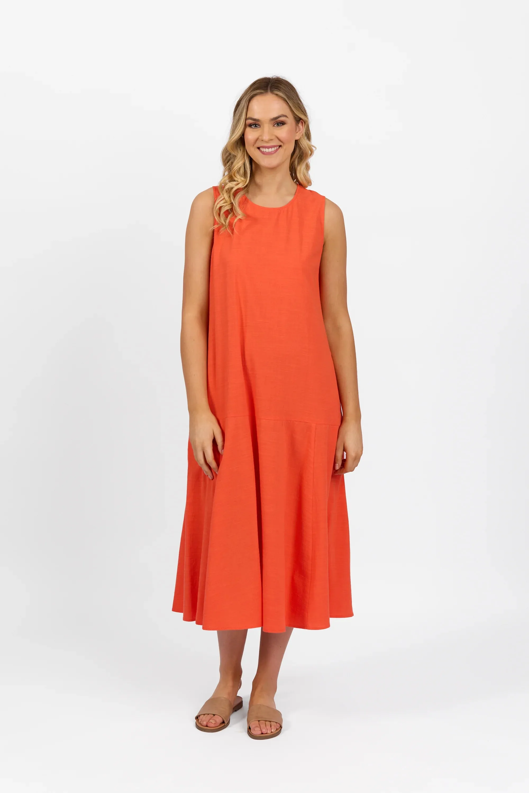 Vassalli Plain Long Sleeveless Dress - Punch