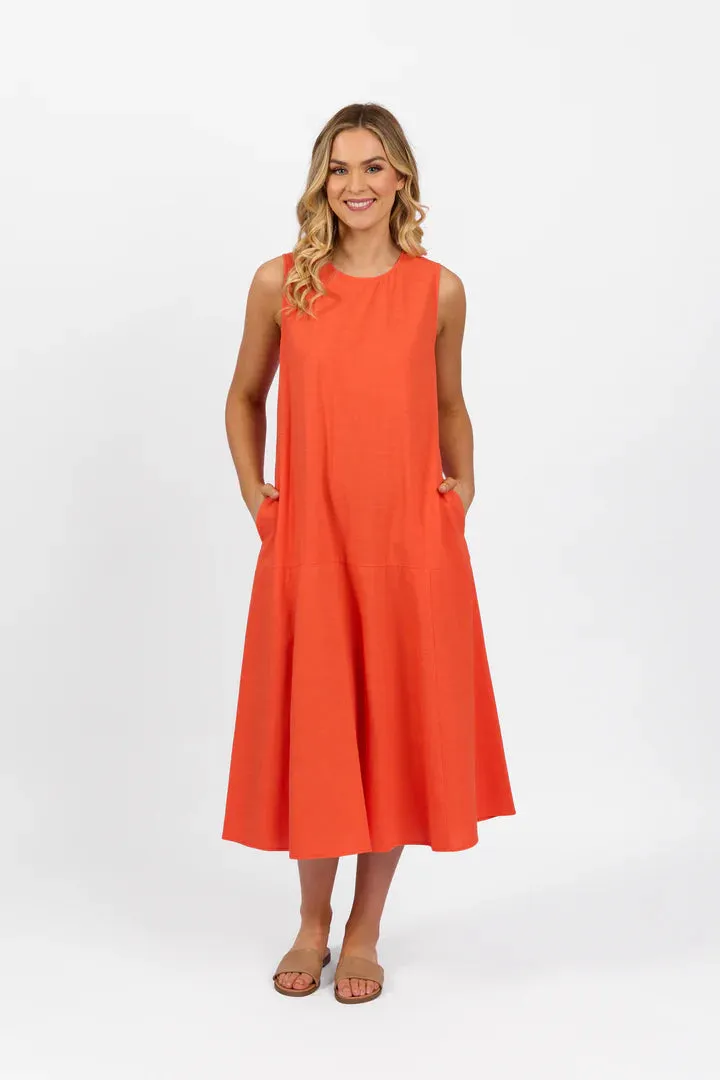 Vassalli Plain Long Sleeveless Dress - Punch