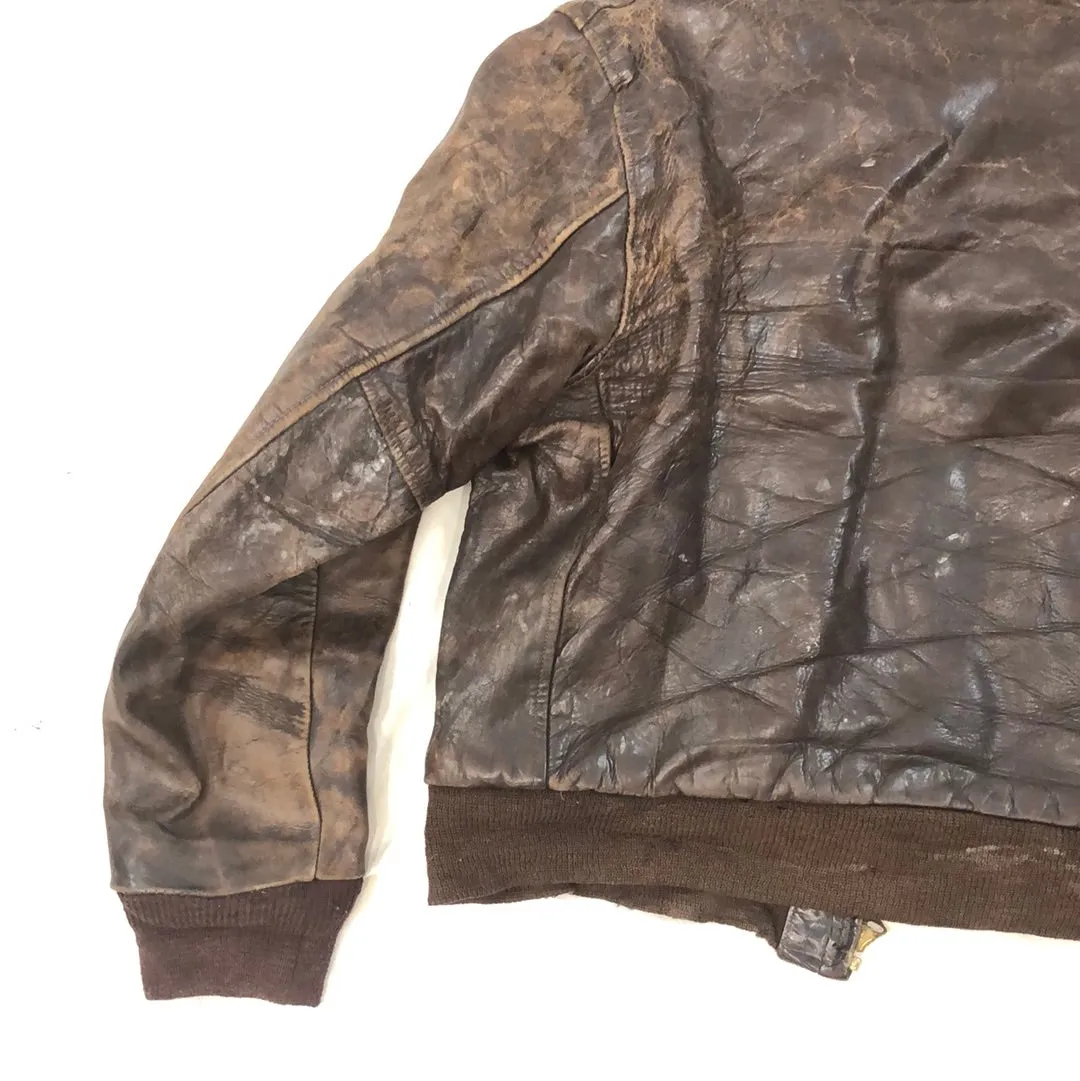 Vintage Brown Leather Jacket W/ Fur Collar