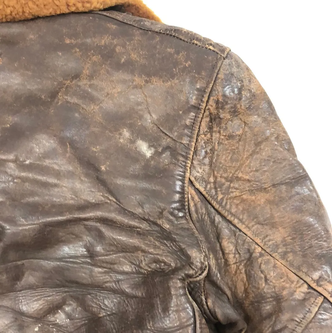 Vintage Brown Leather Jacket W/ Fur Collar