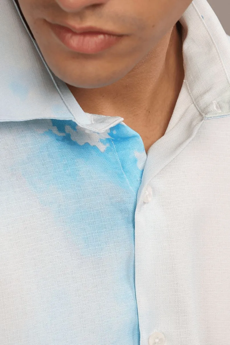 Water Blue Printed Shirt -Full- Wrinkle Free