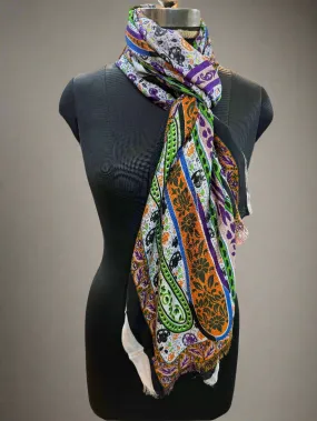 White and Green Multicolor Pure Pashmina Scarf