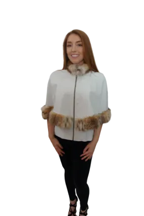 White Lambskin Leather Jacket with Cat lynx Trim