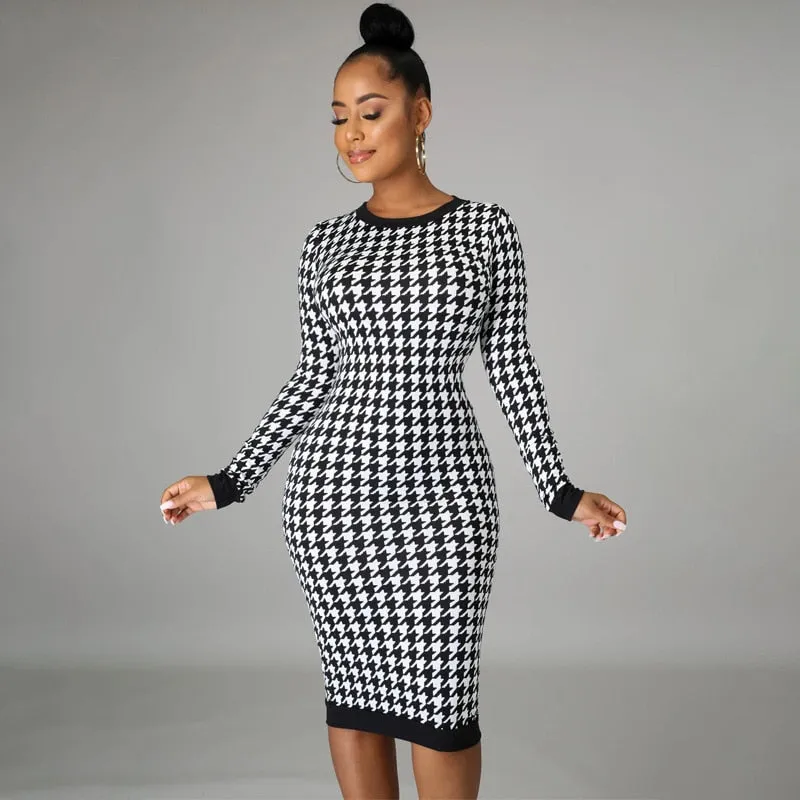 Women Long Sleeve Midi Hollow Out Bodycon Streetwear Dress - WD8136