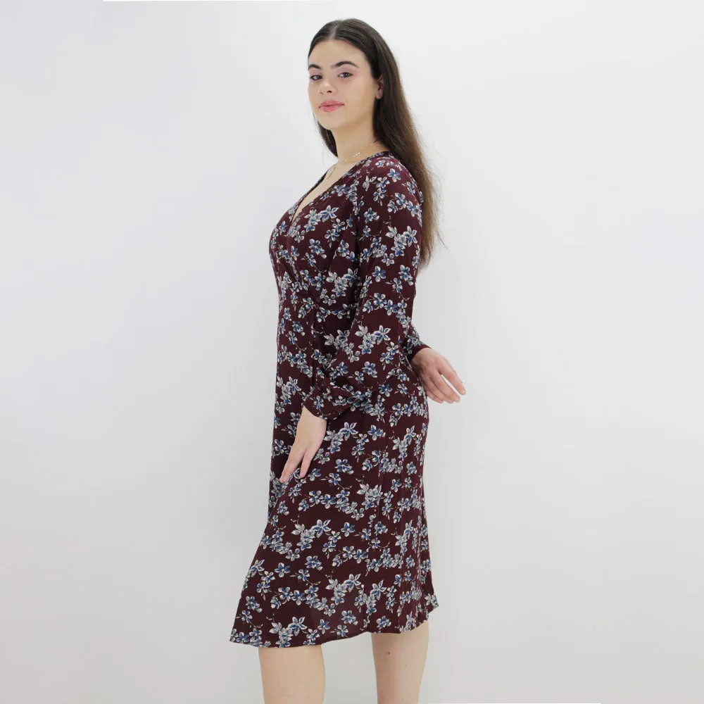 Women's Floral Printed Dress,Burgundy