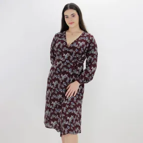 Women's Floral Printed Dress,Burgundy