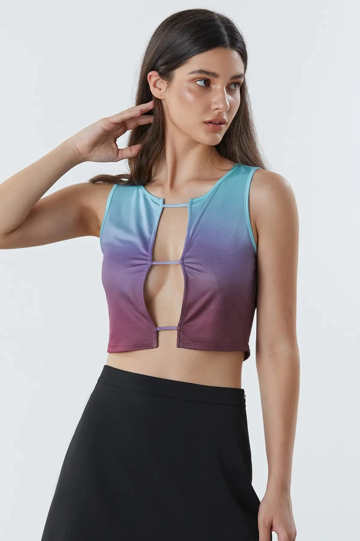 Women's Ombre Cut Out Crop Tank Top