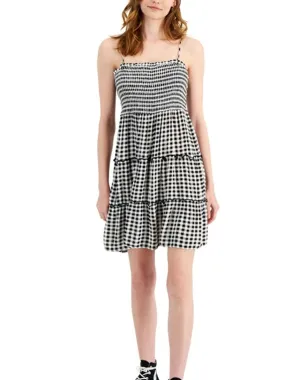 Women's Plaid Short Dress,White /Black