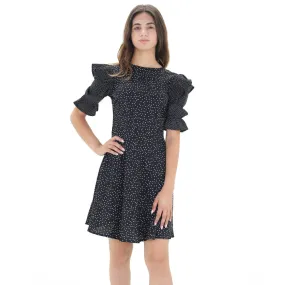 Women's Polka Dots Short Dress,Black