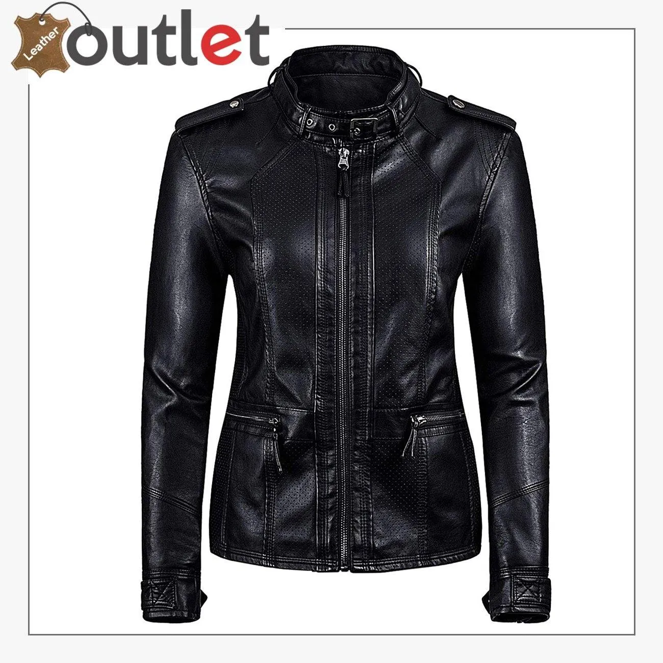 Womens Vegan Leather Bomber Motorcycle Jacket M Black