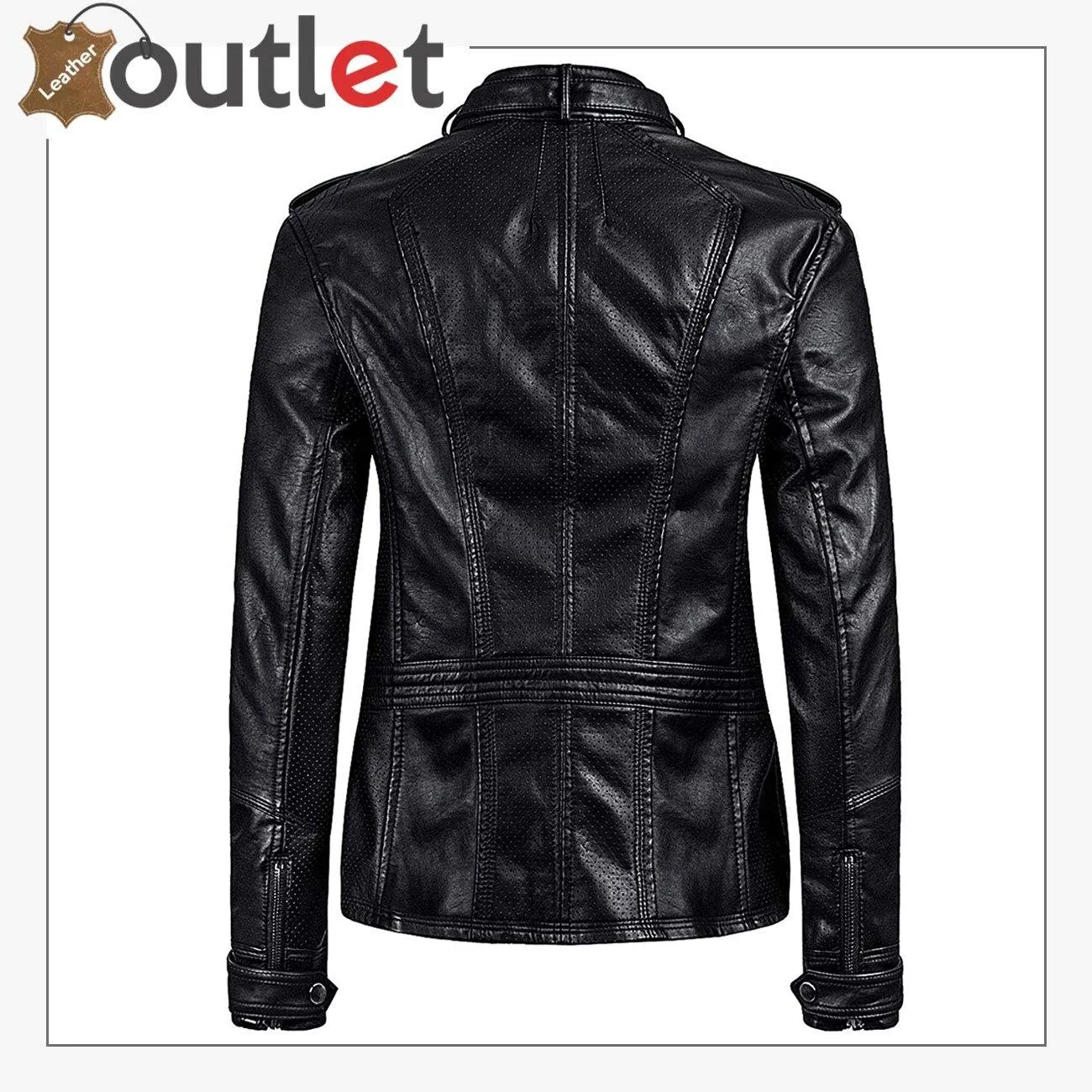 Womens Vegan Leather Bomber Motorcycle Jacket M Black